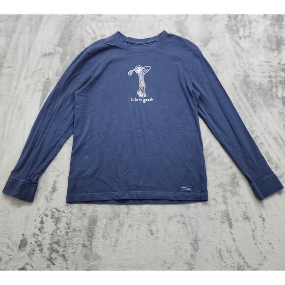 Life is Good Shirt Mens S Blue Golf Crusher Tee Crew Neck Long Sleeves Cotton - Picture 1 of 10